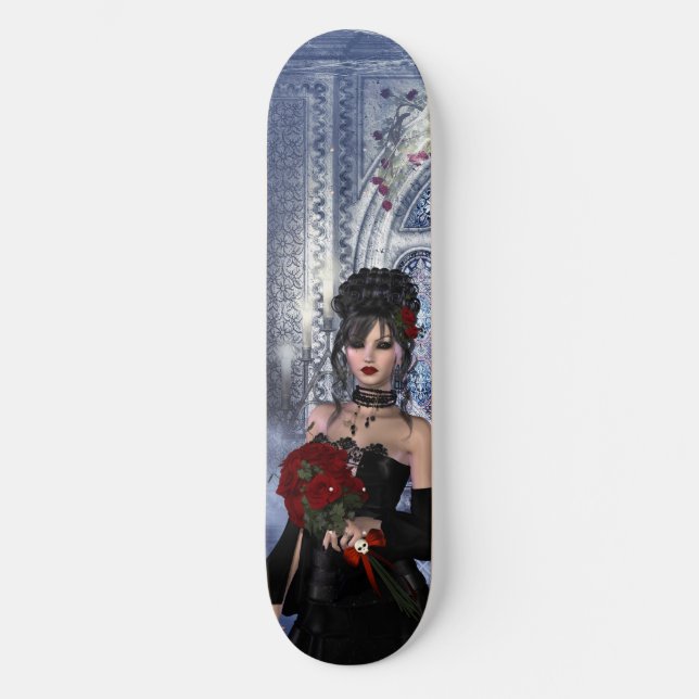 Schönes Gotisches Mädchen, Rose & Kerzen Skateboard (Vorderseite)