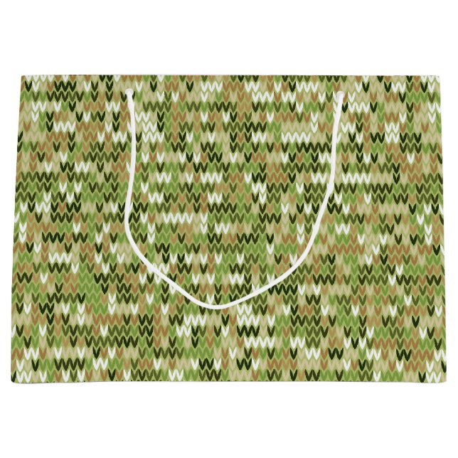 Schönes grandioses Strick in grüner Olivenfarbe Große Geschenktüte (Vorderseite)