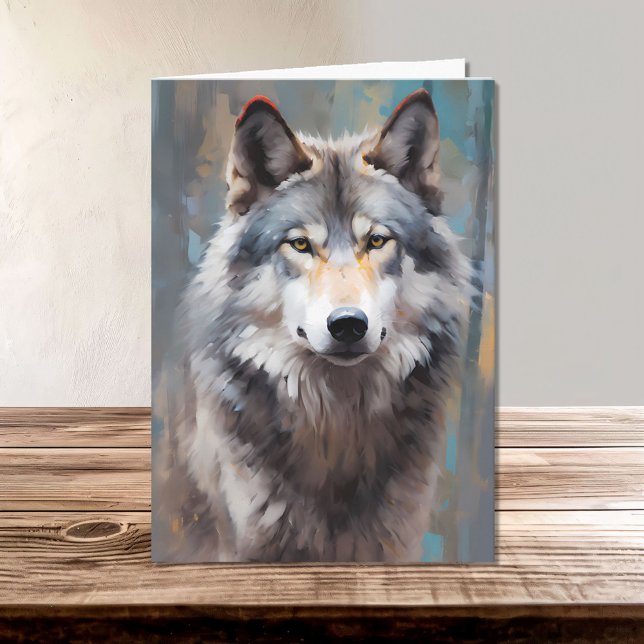 Schönes Gray Wild Wolf Oil Style Portrait Karte (Von Creator hochgeladen)