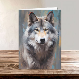 Schönes Gray Wild Wolf Oil Style Portrait Karte