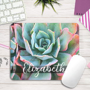 Schönes Green Cactus Foto Individuelle Name Script Mousepad