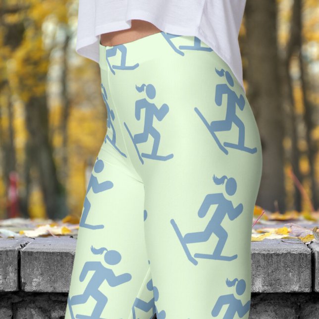 Schönes Green Snowshow Running Pattern Leggings (Womens Snowshoe Running on Nyanza Green)
