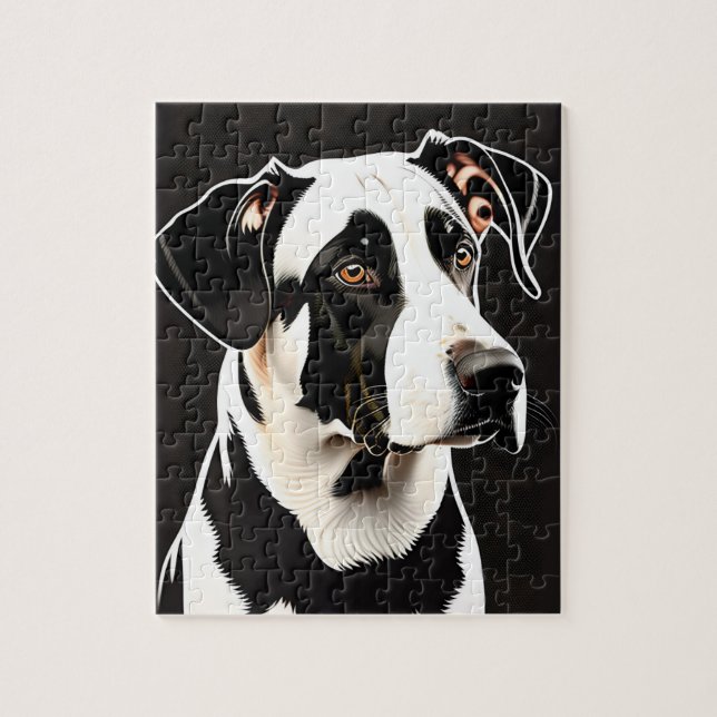 Schönes großes Schwarz-Weiß-Hundeportrait Puzzle (Vertikal)