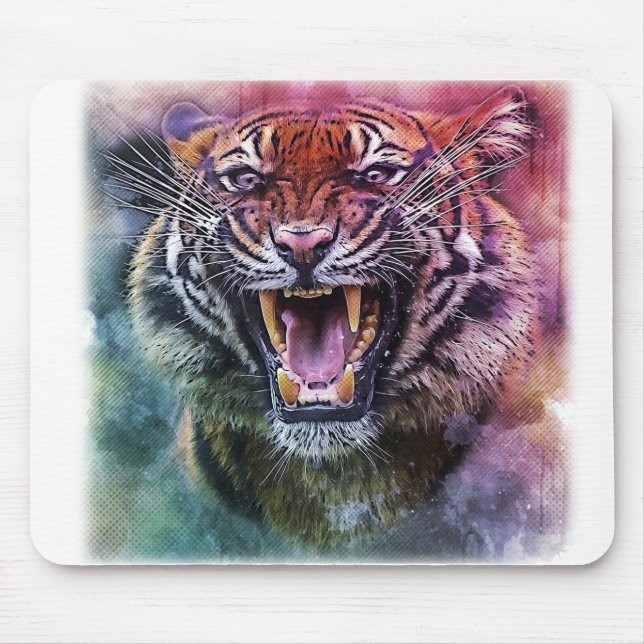 Schönes Growling Bengalisch Tiger Face Foto Mousepad (Vorne)