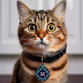 Schönes grün-blaues Kariertes Muster Haustiermarke