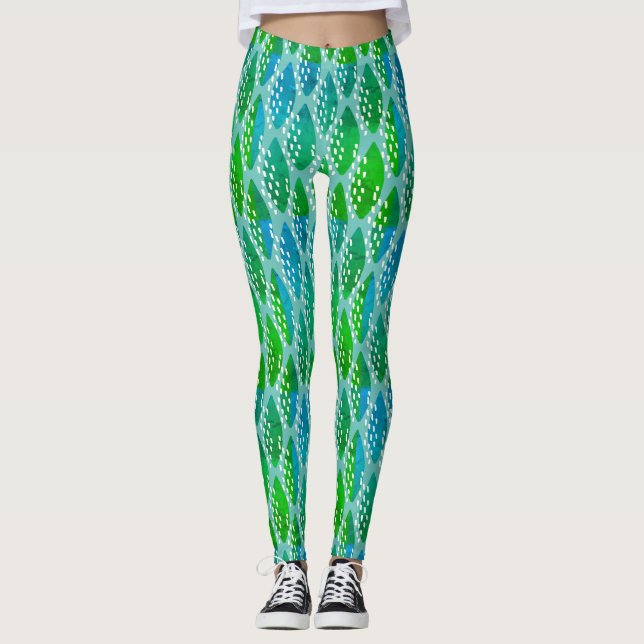 Schönes grün-blaues Muster Leggings (Vorderseite)