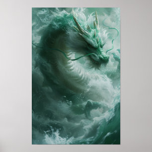 Schönes Grün und Weiß Drachen Schwimmplakat Poster