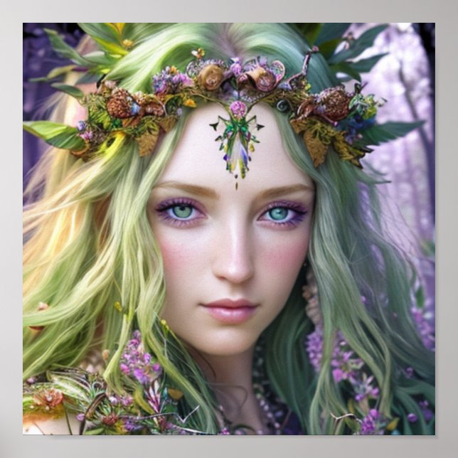 Schönes grün-weiß haariges farbiges Poster (Vorne)