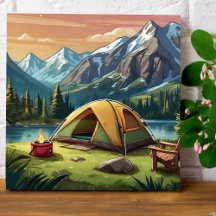 Schönes Grünes Aquarell Naturschönes Camping Maler