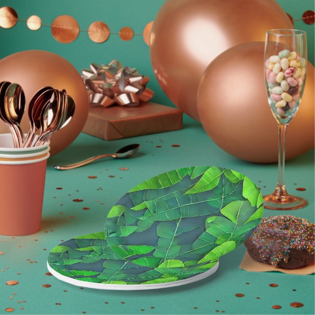 Schönes, grünes Blätter Muster Pappteller (Multi)