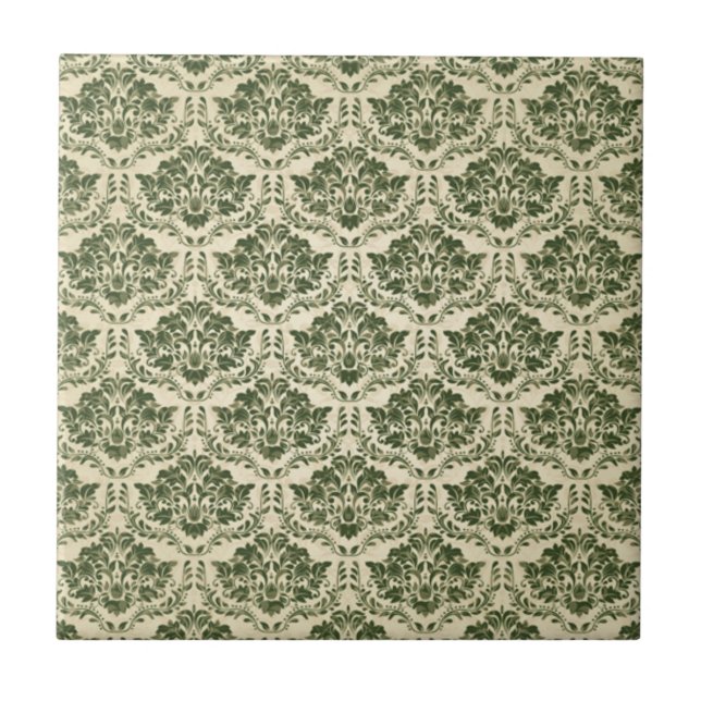 Schönes grünes Blumenmuster - Vintage Fliese (Vorderseite)
