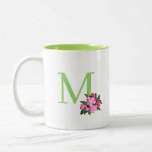 Schönes grünes Monogramm mit Apfel-Blume Zweifarbige Tasse