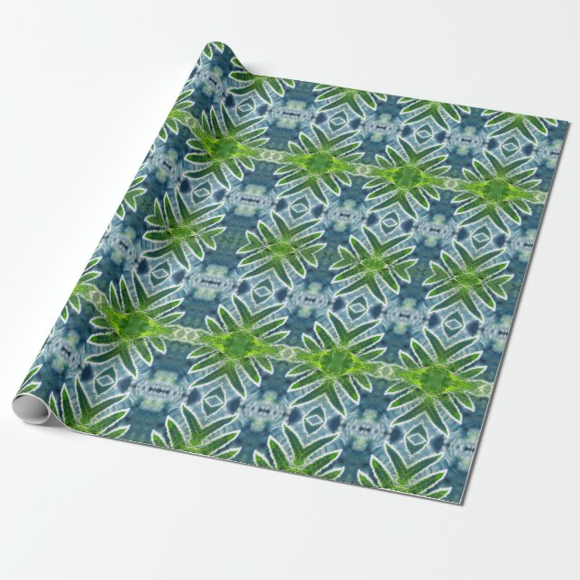 Schönes, grünes und blaues Farn-Mandala Geschenkpapier (Ungerollt)