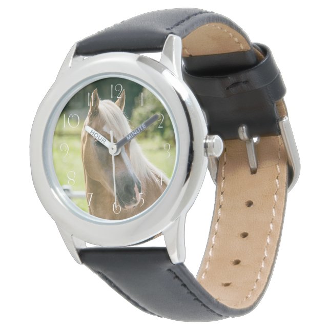 Schönes Haflinger-Pferdeportrait Armbanduhr (Schrägansicht)