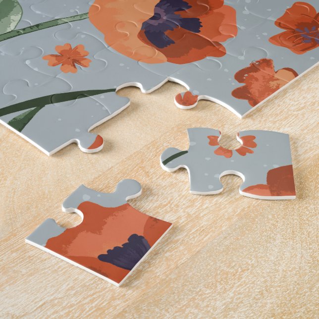 Schönes handgemaltes Orange Poppy Blume Muster Puzzle (Seite)
