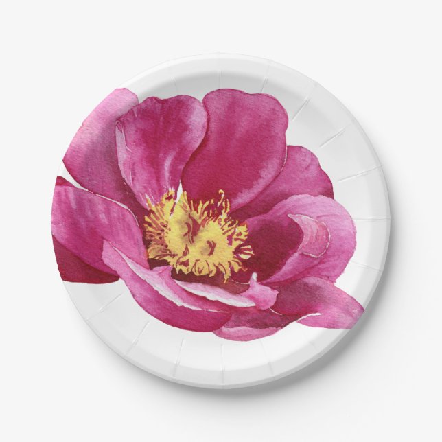 Schönes handgemaltes Rosa Péony Pappteller (Vorderseite)