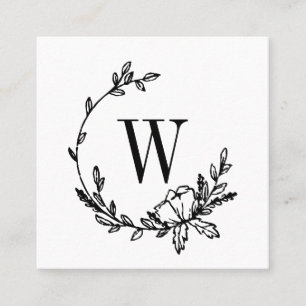 Schönes Handgezeichnetes Blume-Wreath-Monogramm Quadratische Visitenkarte