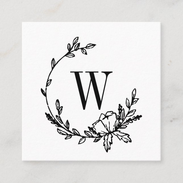 Schönes Handgezeichnetes Blume-Wreath-Monogramm Quadratische Visitenkarte (Vorderseite)