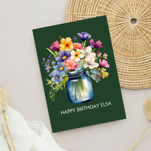 Schönes Happy Birthday Wasserfarben Blumenbouquet Karte
