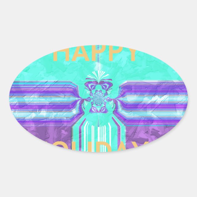 Schönes Happy Holidays Blue Cyan Vektordesign Ovaler Aufkleber (Vorderseite)