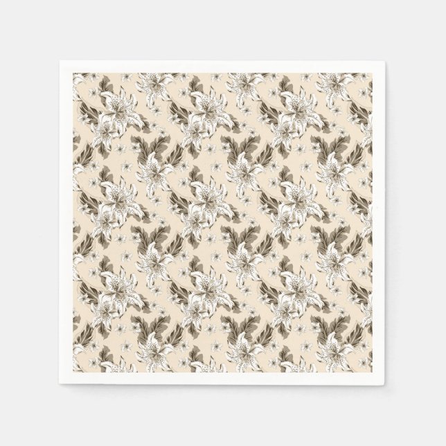 Schönes hellbraunes Blumenmuster Serviette (Vorderseite)