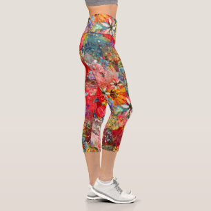 Schönes, helles, Abstraktes Blumenmuster Capri Leggings