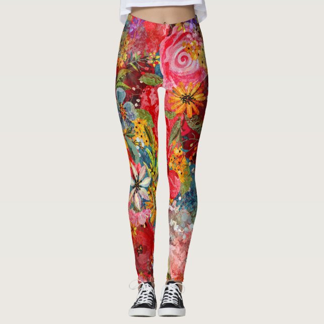 Schönes, helles, Abstraktes Blumenmuster Leggings (Vorderseite)