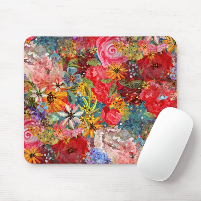 Schönes, helles, Abstraktes Blumenmuster Mousepad (Mit Mouse)