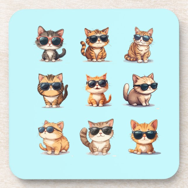 Schönes helles Blau mit sonnenüberzogenen Katzen Getränkeuntersetzer (Vorderseite)