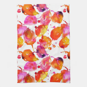 Schönes Herbstblatt mit Aquarellfarbe Geschirrtuch