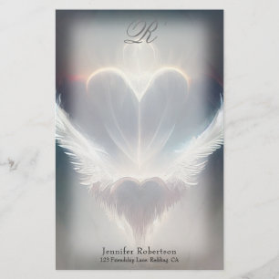 Schönes Herz Angel Wings Monogram Stationery Briefpapier