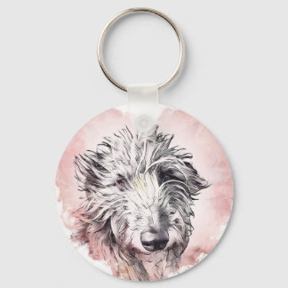 Schönes Herz und Shaggy Hund Keyring Schlüsselanhänger