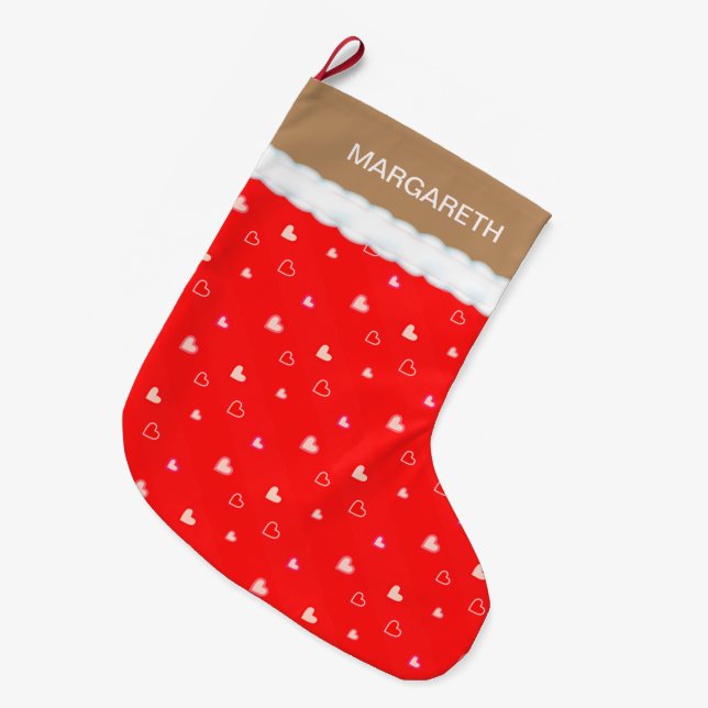 Schönes Herzmuster Großer Weihnachtsstrumpf (Vorderansicht (hängend))