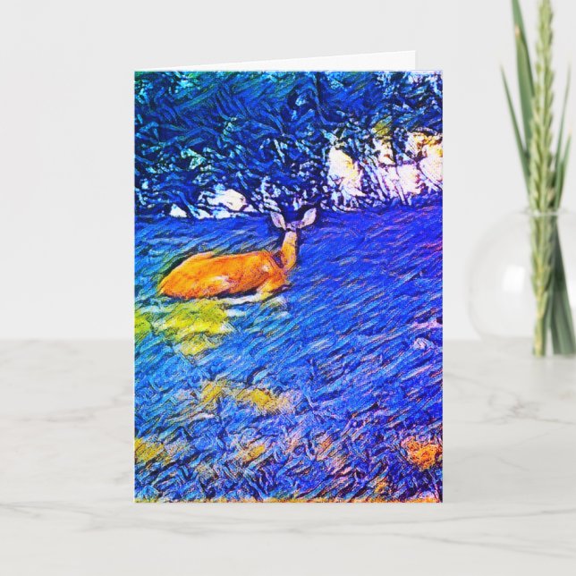 Schönes Hirschnapping auf dem Rasen, Geburtstag Karte (Vorderseite)