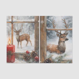 Schönes Hirschpaar in Fensterscheiben im Winter Seidenpapier