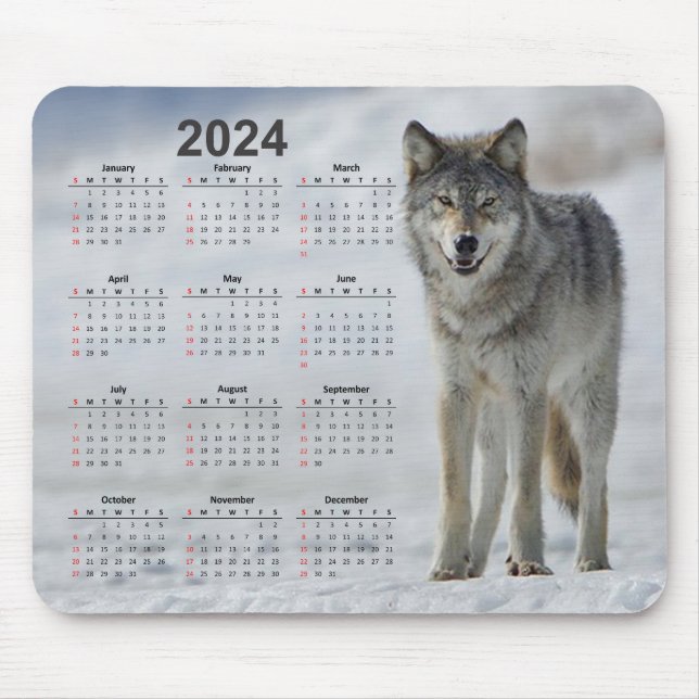 Schönes Holz Wolf 2024 Kalender Mousepad (Vorne)