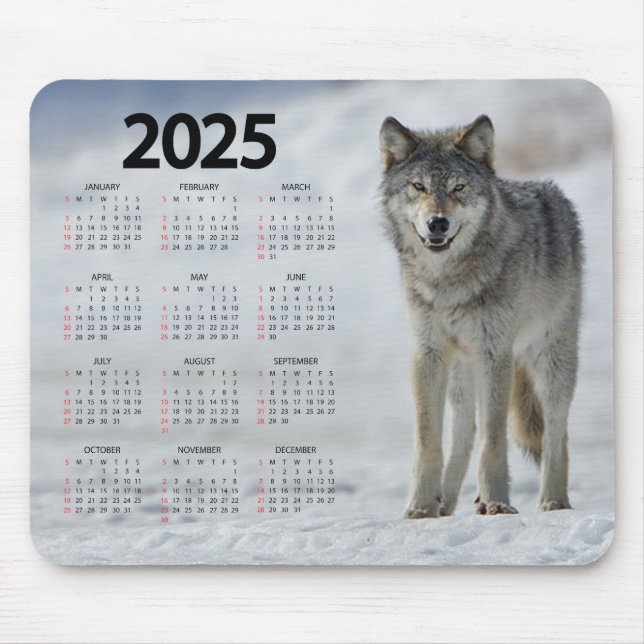 Schönes Holz Wolf 2025 Kalender Mousepad (Vorne)