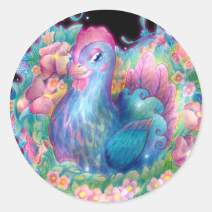 Schönes Huhn und Blume Runder Aufkleber