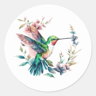 Schönes Hummingbird Floral Wreath Runder Aufkleber