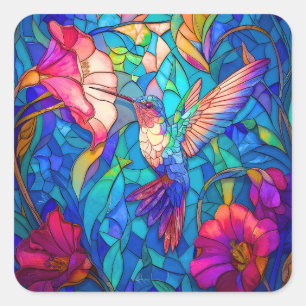 Schönes Hummingbird Flower Garden gesteinigt Glas Quadratischer Aufkleber