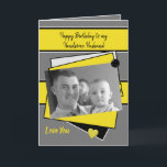 Schönes Husband auf deinem grauen Foto Karte<br><div class="desc">Grußkarte für Männer. Personalisieren Sie diese Geburtstagskarte für Ihren Ehemann oder eine andere Person. In Grau,  Gelb und Schwarz mit Liebe Herz. Ersetzen Sie das Foto durch Ihr eigenes,  und ändern Sie den Text in Anzug. **Samplefotos © Lynnrosedesigns***</div>