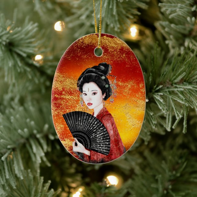 Schönes japanisches Geisha Gold, Red Christmas Keramik Ornament