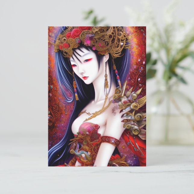 Schönes japanisches Girl Gothic Fantasy Triptych Dankeskarte (Stehend Vorderseite)