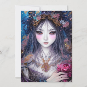 Schönes japanisches Girl Gothic Fantasy Triptych Einladung