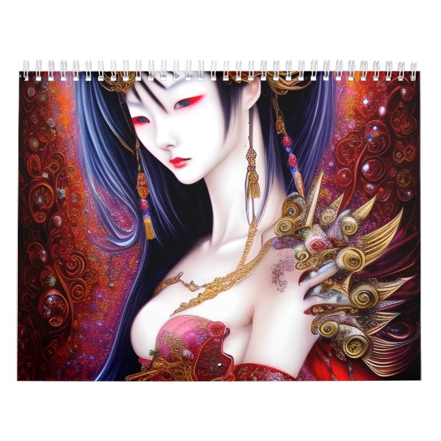 Schönes japanisches Girl Gothic Fantasy Triptych Kalender (Titelbild)