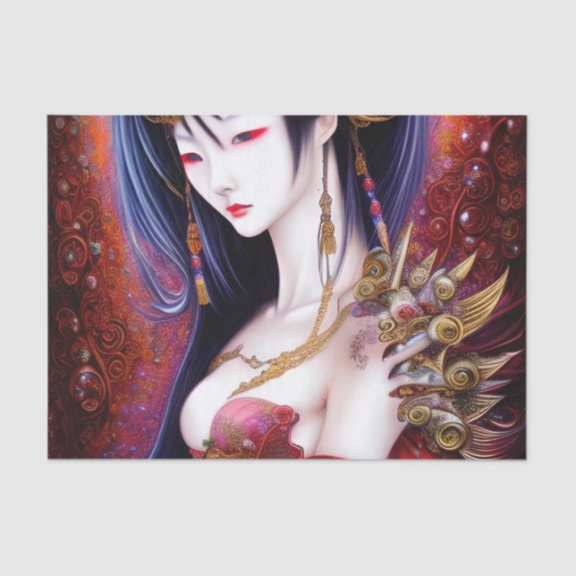 Schönes japanisches Girl Gothic Fantasy Triptych Seidenpapier (Vorderseite)