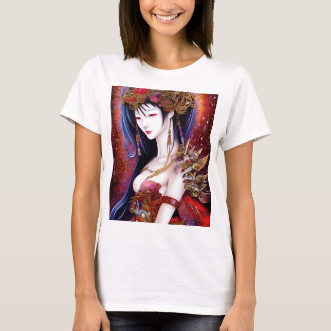 Schönes japanisches Girl Gothic Fantasy Triptych T-Shirt (Vorderseite)