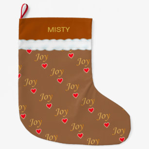 Schönes Joy Heart Pattern auf Brown Großer Weihnachtsstrumpf