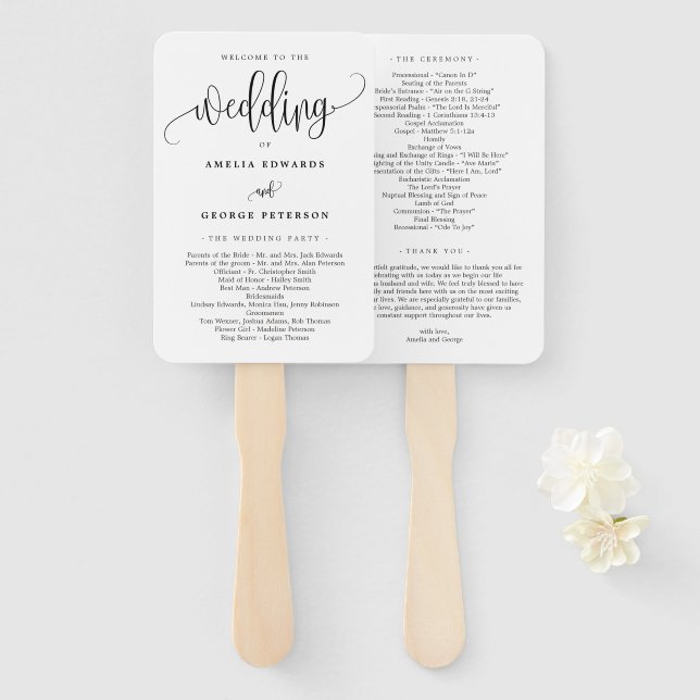 Schönes kalligrafisches Hochzeitsprogramm für FARB Fächer (Vorne und Hinten)