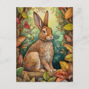 Schönes Kaninchen im Herbst Wald Kunst Postkarte